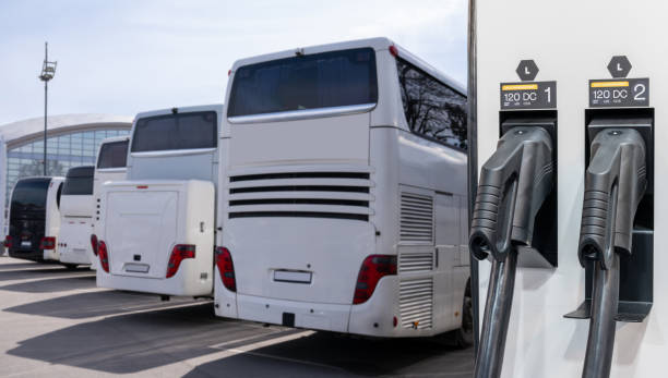 istock Electric double-decker buses are charging in the parking. 2148675829