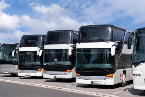 istock Double-Decker buses station. Parking of tourist buses. 2148675985