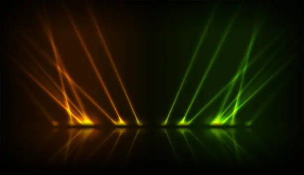 Vector illustration of Orange green neon laser rays abstract technology background