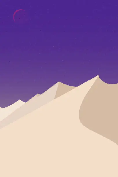 Vector illustration of Desert and sky. Night view.