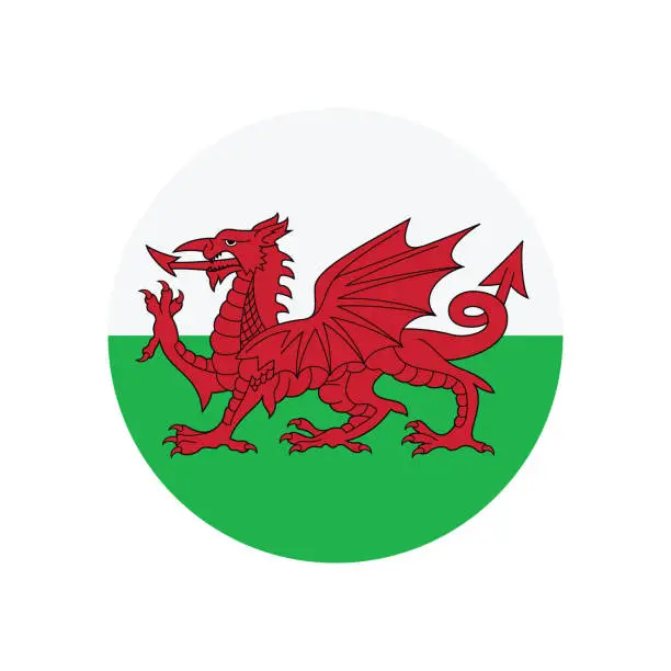 Vector illustration of Wales flag. Flag icon. Standard color. Circle icon flag. Computer illustration. Digital illustration. Vector illustration.