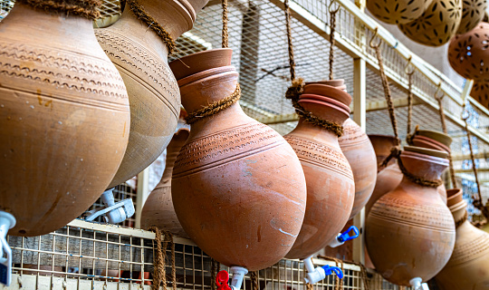 Traditional pottery on Nizwa Souq, Oman.