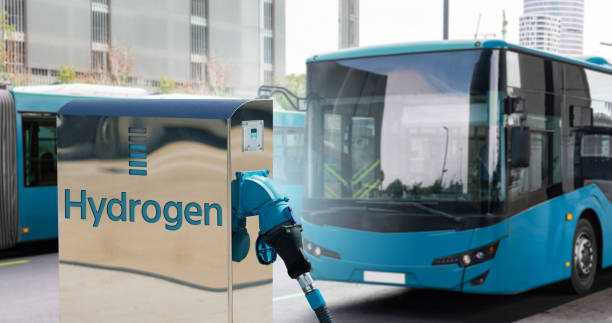 A hydrogen fuel cell bus with filling station.