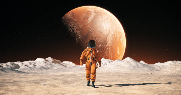 istock Male Astronaut in Space Suit Confidently Walking On An Alien Planet. 2148677575