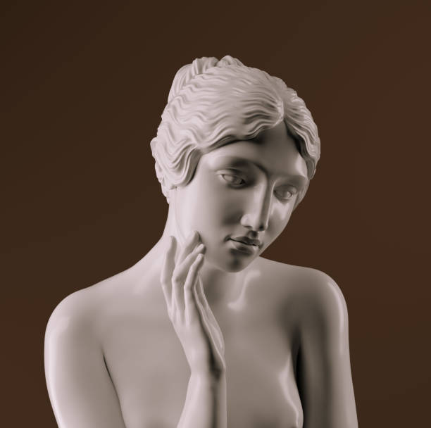 istock Greek woman sculpture face touch hand pose. 3d rendering goddess or nymph 2148679289