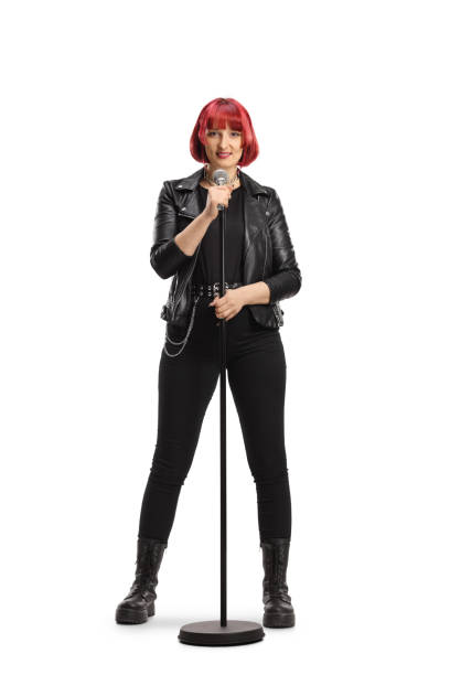 istock Gothic rock style female singer with a microphone 2148680106