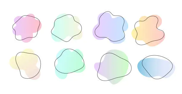 Vector illustration of Irregular gradient blob shape asymmetric elements with line. Vector simple pastel illustration frame set.