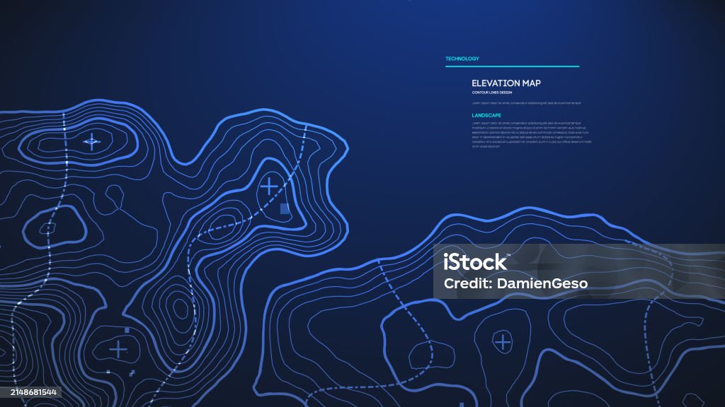 Topographic Bitmap Topographic Map Blue Technology Background Big Data Elevation Map With ...