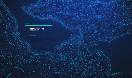 Topographic Map Blue Technology Background Big Data Elevation Map With ...