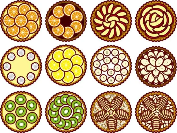 Vector illustration of tart, whole, set 2