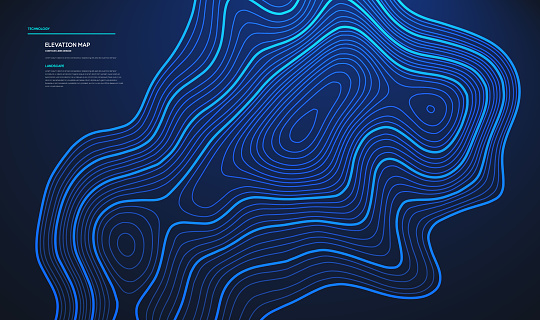 Topographic Screen Topographic Map Blue Technology Background Big Data Elevation Map With ...