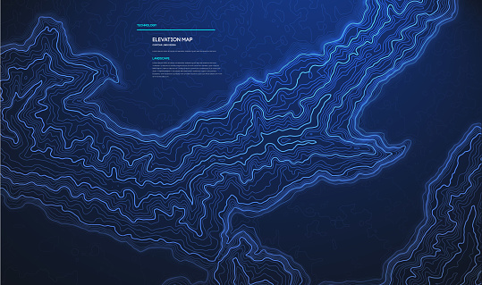 Topographic Map Blue Technology Background Big Data Elevation Map With ...
