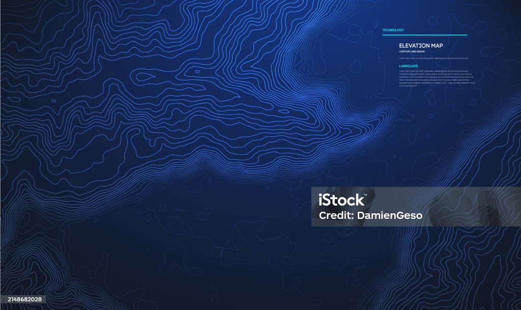 Contour Map Data Topographic Map Blue Technology Background Big Data Elevation Map With ...