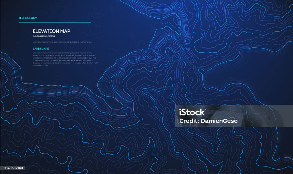 Contour Map Data Topographic Map Blue Technology Background Big Data Elevation Map With ...