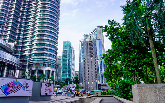 Garden among modern buildings in Canary Wharf