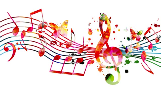 Colorful music notes animation design. Artistic music festival animation, live concert events, music notes signs and symbols.