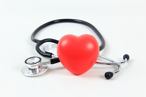 Medical stethoscope with red heart