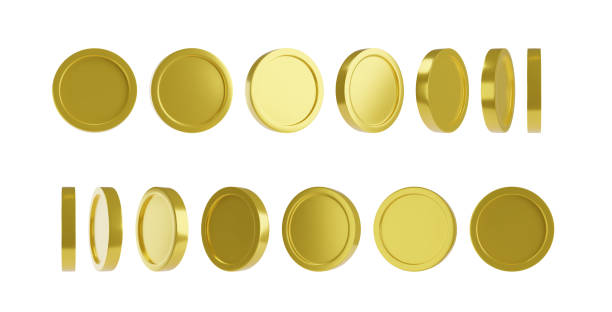 istock Set of 3d coins. Rotation gold coin in different angles for animations, games, video. Vector 2148686620