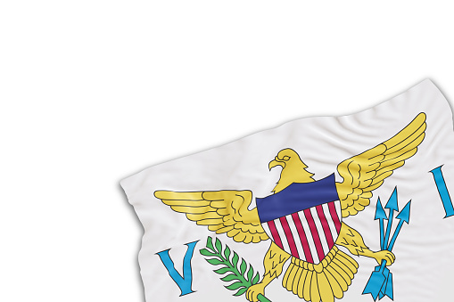 Realistic flag of United States Virgin Islands, isolated on white background. Footer, corner design element. Perfect for patriotic themes or national event promotions. Empty, copy space. 3D render