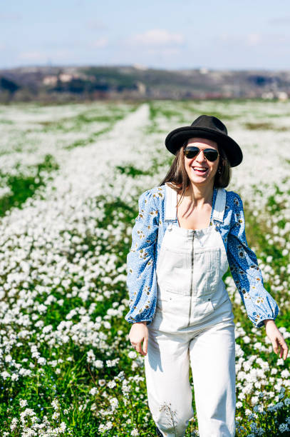 Happy woman in flower field