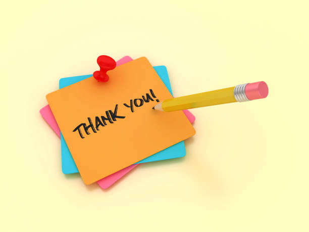 Sticky Note with Thank You Word and Pencil - Colored Background - 3D Rendering