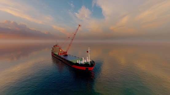 The tanker is in the sea., 3d render