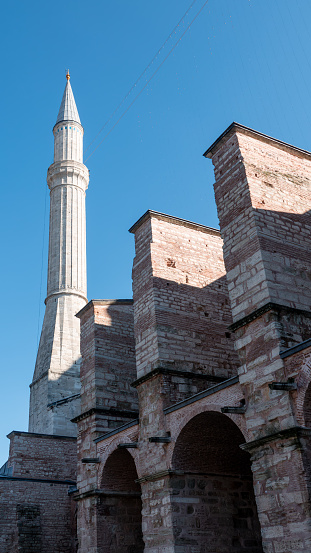 Istanbul, Turkey, 23 Jan. 2024:External details of Hagia Sophia in a winter day as seen on 23 January  2024 in Istanbul. Ayasofya is World landmark. Former Byzantine cathedral of Constantinople