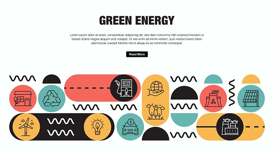 Green Energy Related Vector Design Concept. Global Multi-Sphere Ready-to-Use Template. Web Banner, Website Header, Magazine, Mobile Application etc. Modern Design.