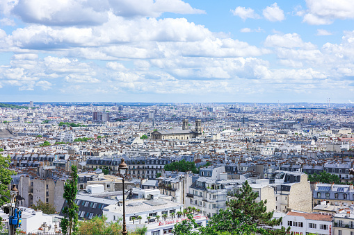 Townscape of Paris, France under the cloudy blue sky