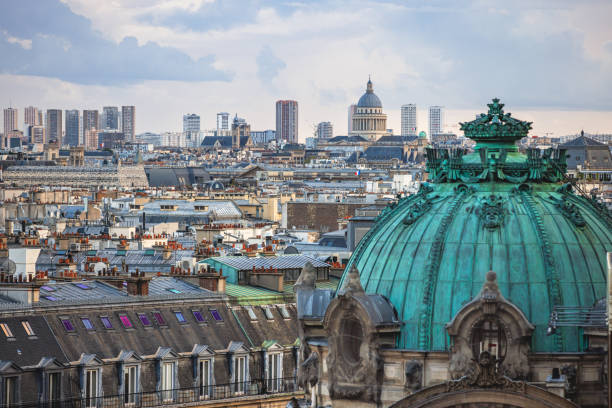 Townscape and urban skyline of Paris, France under the moody sky