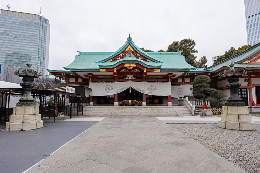Tokyo, Japan - March 23, 2024: Morning view of Hie Shrine.