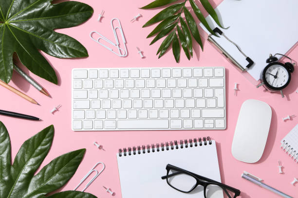 istock Concept of workplace, business and work, composition with leaves 2148694804
