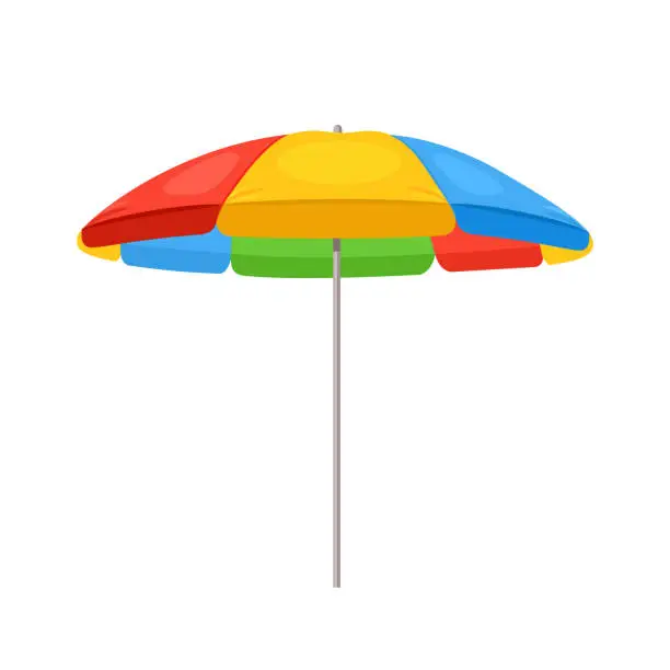 Vector illustration of Colorful beach umbrella. Vector flat illustration isolated on white background. Icon.