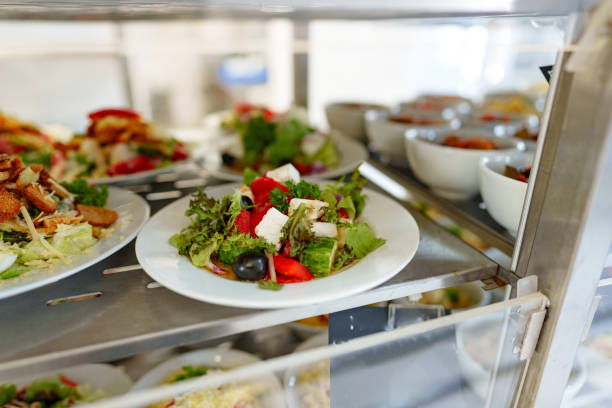 istock Freshly Prepared Salads on Display in a Cafeteria During Lunchtime 2148696013