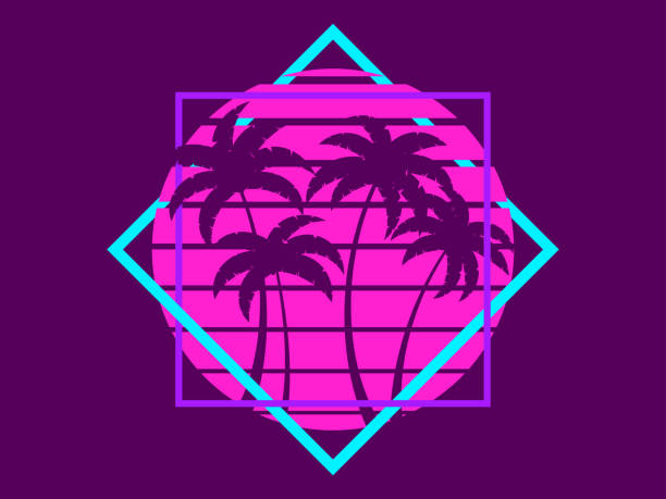 istock Retro sci-fi palm trees from the 80s at sunset in a square frame. Retro futuristic sun with palm trees. Synthwave and Retrowave style. Design of advertising banners and posters. Vector illustration 2148698137