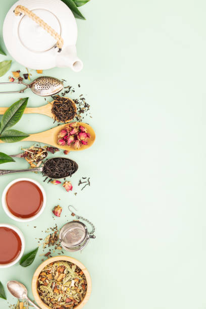 istock Herbal Tea Assortment on Pastel Green 2148698775