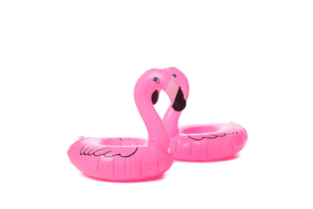 istock Rubber ring flamingos isolated on white background 2148699081