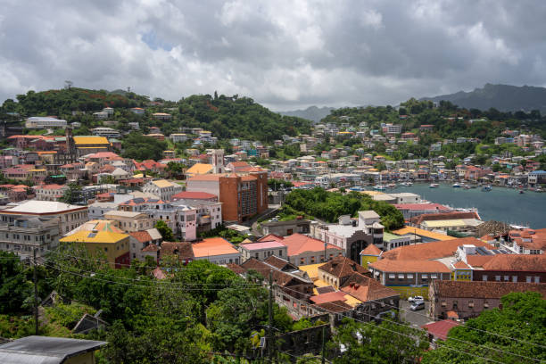 View of Saint George’s inner Harbour and rooftops from Fort George