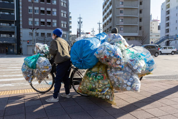 Nagoya, Japan - March 21, 2024 : Aluminum cans collector in Nagoya, Aichi Prefecture, Japan.
