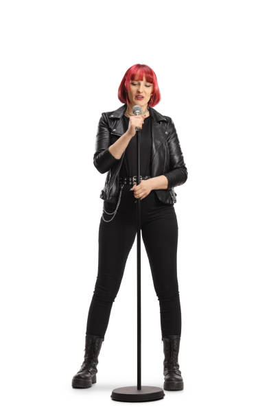 istock Gothic rock style female with a microphone 2148701274