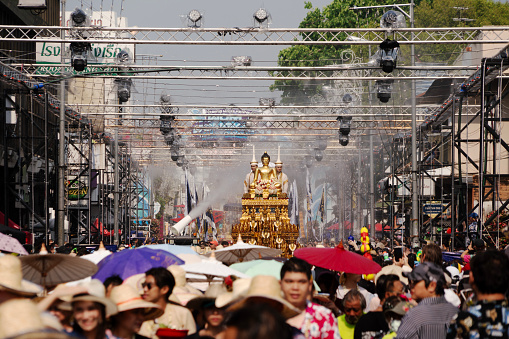 Songkran Festival is celebrated in a traditional of bathing the Buddha Phra Singh marched on an annual basis in Chiang mai, Thailand.