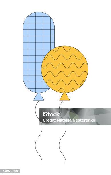 Floating Pair Of Balloons On Strings 2d Linear Cartoon Object Stock ...