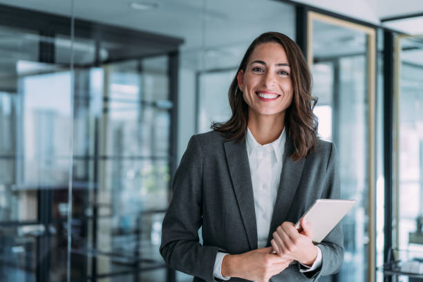 Confident businesswoman in modern office.