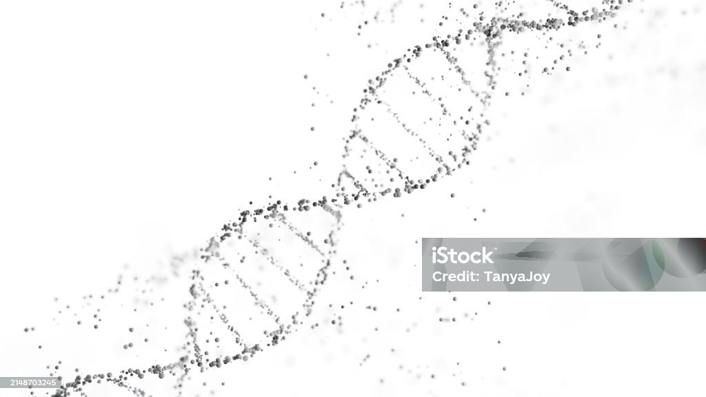 복사 공간이 있는 흰색 배경에 구가 있는 Dna 이중 나선 구조의 3d 렌더링 게놈 염기서열 분석 분자 생물학 및 유전자 데이터 ...