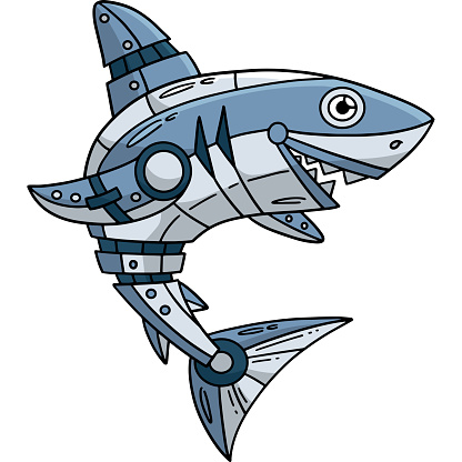 This cartoon clipart shows a Robot Shark illustration.