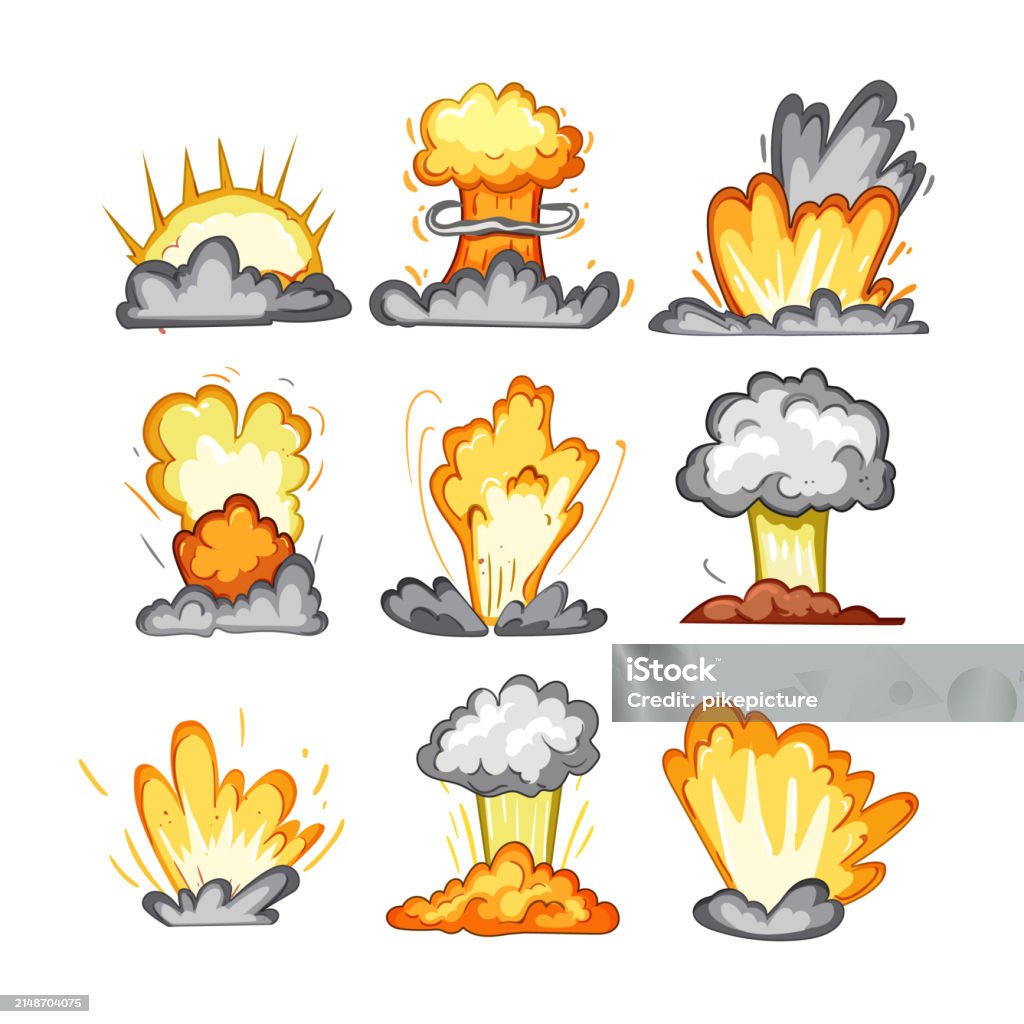 Explosion Risk Cartoon Explosion Effect Set Cartoon Vector Illustration Stock Illustration ...
