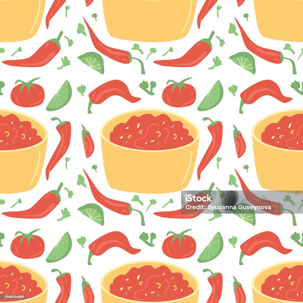 Salsa Making Backgrounds Salsa Sauce Seamless Pattern Mexican Cuisine Repeat Background Salsa ...