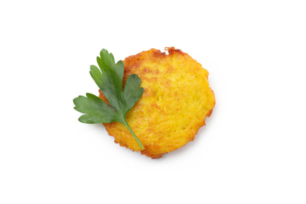 Potato pancake isolated on white background, close up