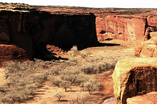 Surrounding Hills cliffs, and Valley near The entrance or beginning of the Canyon De Chelly Navajo Nation