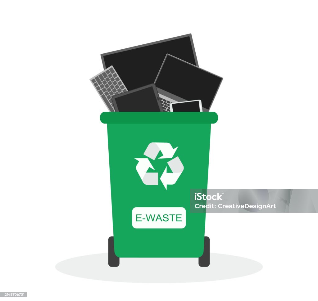 Monitor Recycle Free Electronic Wastes In Recycle Bin With Computer Monitor Laptop Computer ...